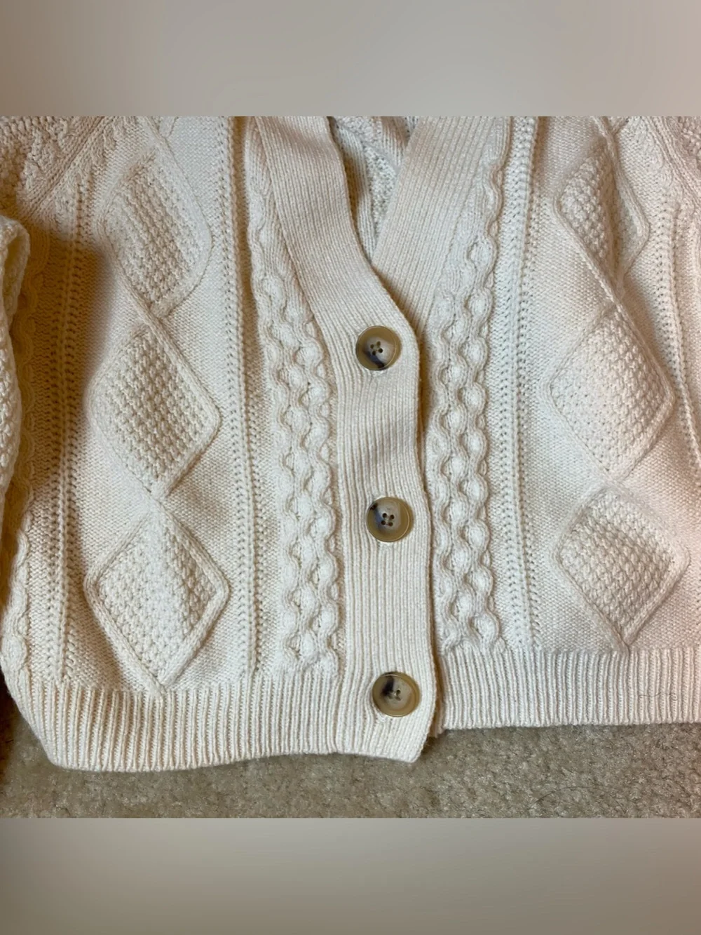 Madewell Cable Knit V-Neck Crop Cottagecore Cardigan Sweater in Cream Size Small